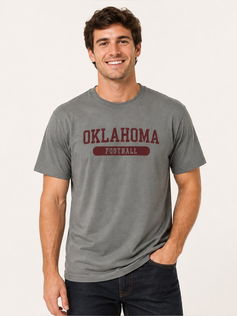 Oklahoma Football Men’s Gray Maroon Graphic T Shirt Size Large